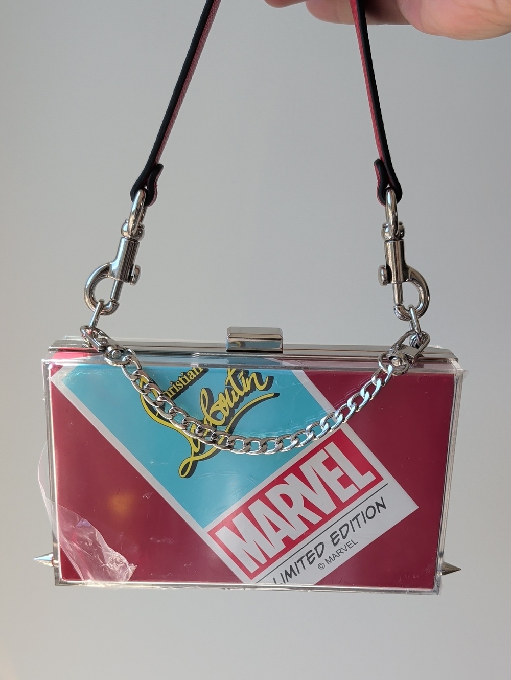 Upcycled Limited Edition Marvel X Christian Louboutin Novelty Clutch w/spikes - Picture 4 of 12